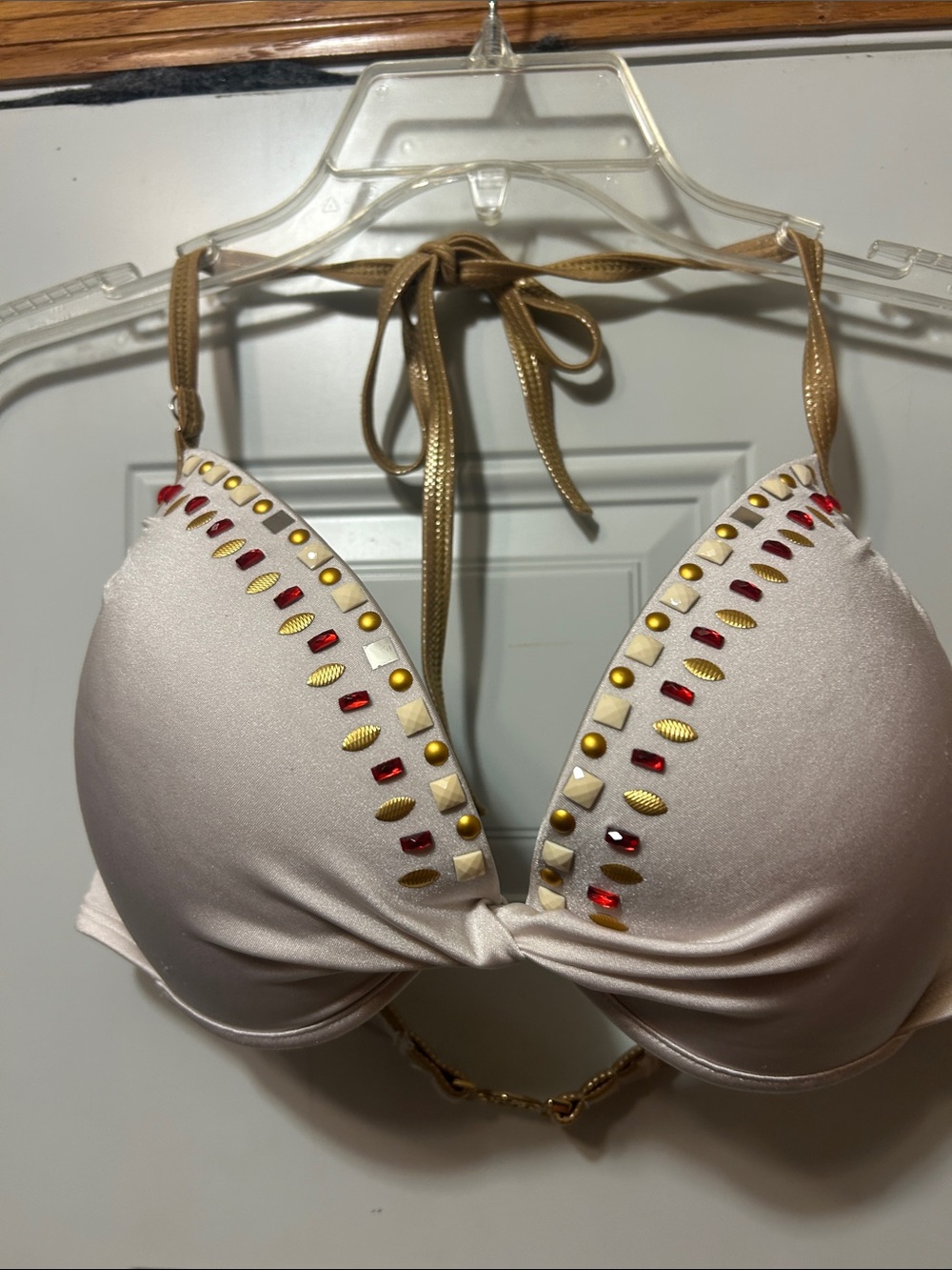 Victoria’s Secret Gold-Trimmed White Plunge Bikini‎ Top 34DD